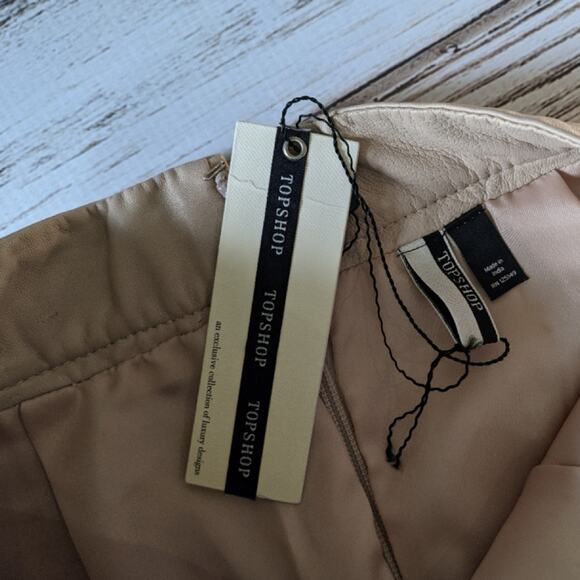 TopShop Leather A Line Tan Mini Skirt Sz 4 - Picture 3 of 4